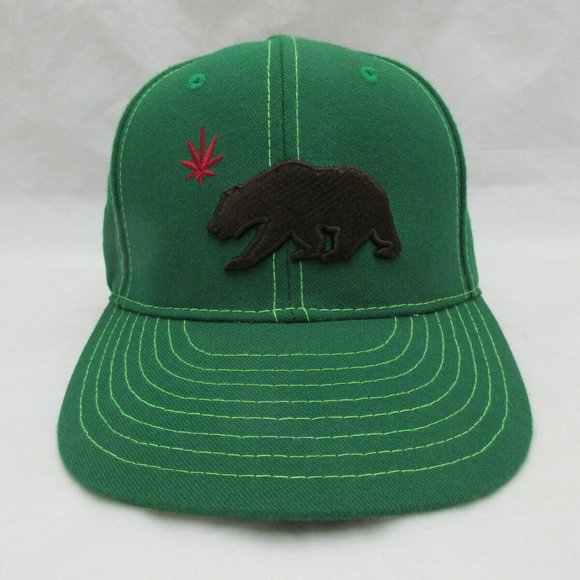 Vintage Grassroots California Bear and Red Leaf Hat Size 7 1/8 Green - Picture 1 of 10